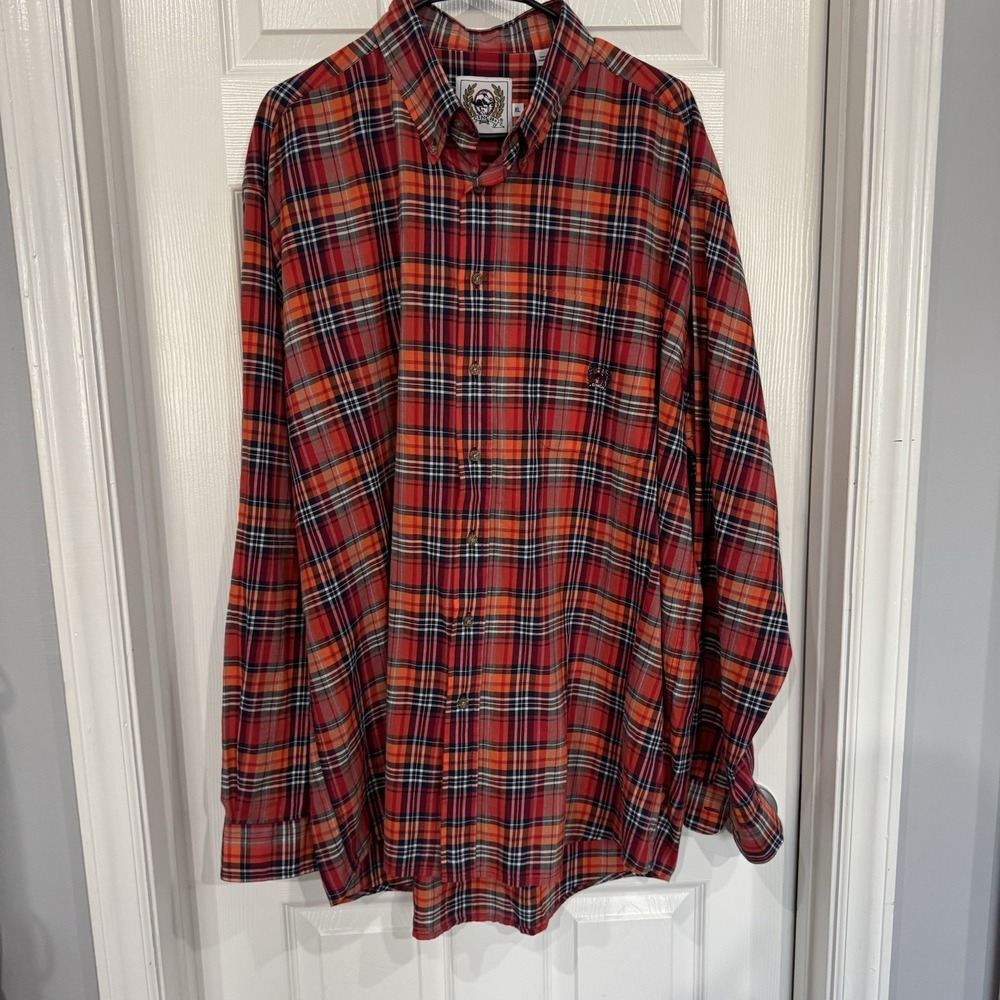 Cinch XL Mens Plaid Button Up Western Shirt‎ Red Orange